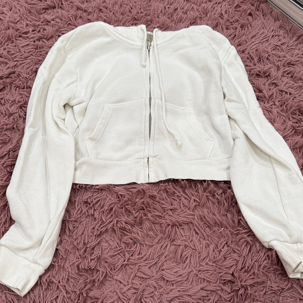 Brandy Melville cropped white zip-up